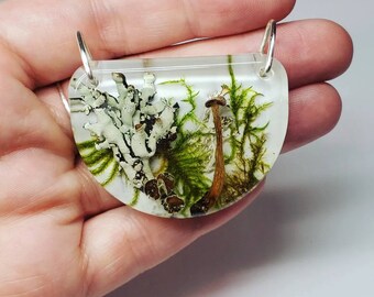 Majestic Mushroom, Moss, and Lichen, Resin Pendant