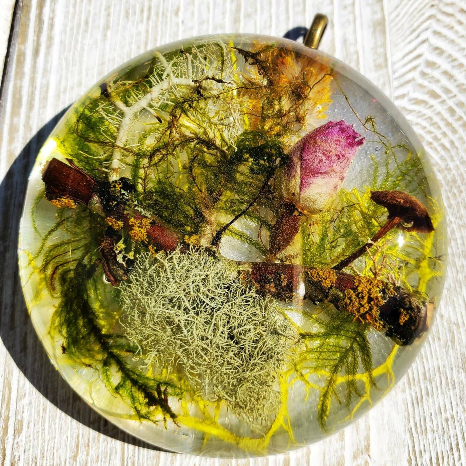 Rose & Mushroom Resin Pendant Etsy