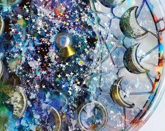 Rainbow Explosion Moon Phase Tray with Crystal Ball Center