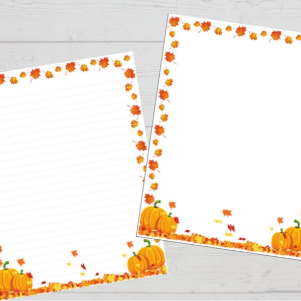 Printable Stationary, Fall Stationary Digital Download, Pumpkin Stationary, Fall Stationary, Stationary DIY, lined stationary