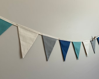 Bunting Fabric Banner Garland Flags Blue Duckegg Cream Grey Nursery Decor