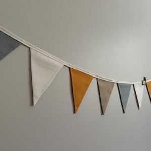 Bunting Fabric Banner Garland Flags Mustard Grey Beige Cream Nursery Decor