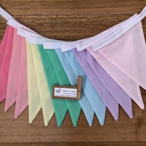 Bunting pastel flags rainbow fabric #1 nursery decor flags, hanging party decoration, cake smash, newborn photo prop