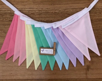 Fabric bunting flags pastel rainbow #1 nursery decor flags, hanging party decoration, cake smash, newborn photo prop