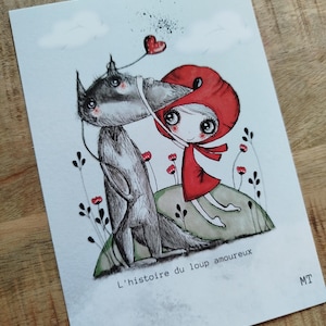 nouveau! carte postale le loup et le chaperon rouge