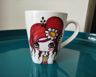 mug en porcelaine peint à la main la belle rouge