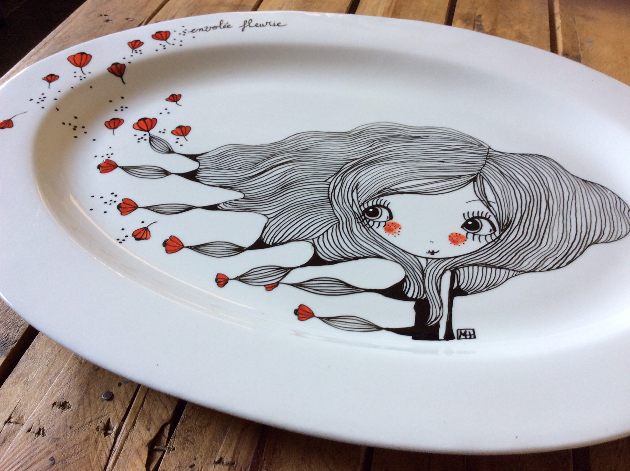 Plat en Porcelaine Ovale Envolée Fleurie