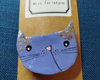 Broche le chat bleu à paillettes