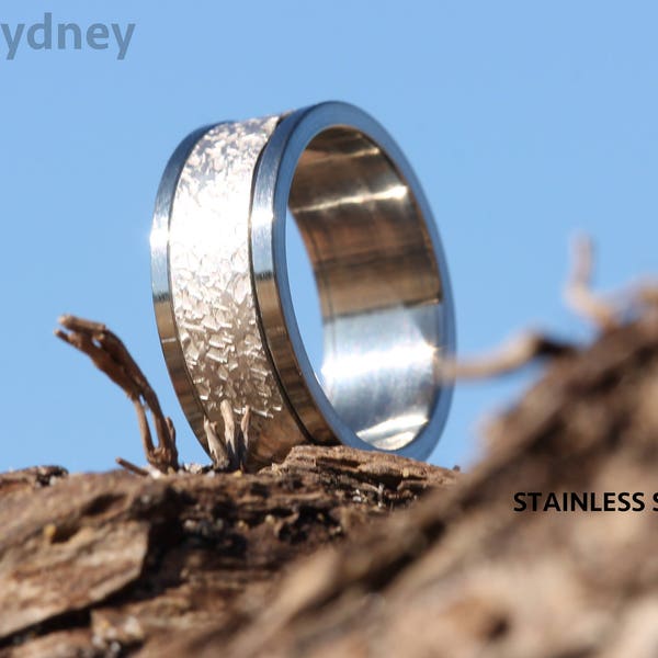 Custom-Made Wedding ring,  Silver and Stainless Steel Wide Ring, Duo Metal Statement Ring, Sleek Fusion Wide Band, Contemporary Metal Ring