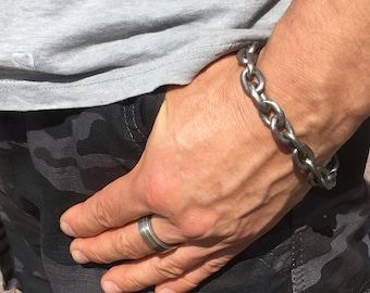Handgemaakte natuurlijke titanium schakelarmband: industriële herensieraden