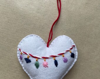 Small hand embroidered Christmas heart decoration