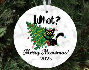 Funny Meowmas Cat Ornament 2023 - Cat Christmas Hanging Ornament - Funny Cat Ornament - Christmas Cat Decor - Christmas Tree Cat