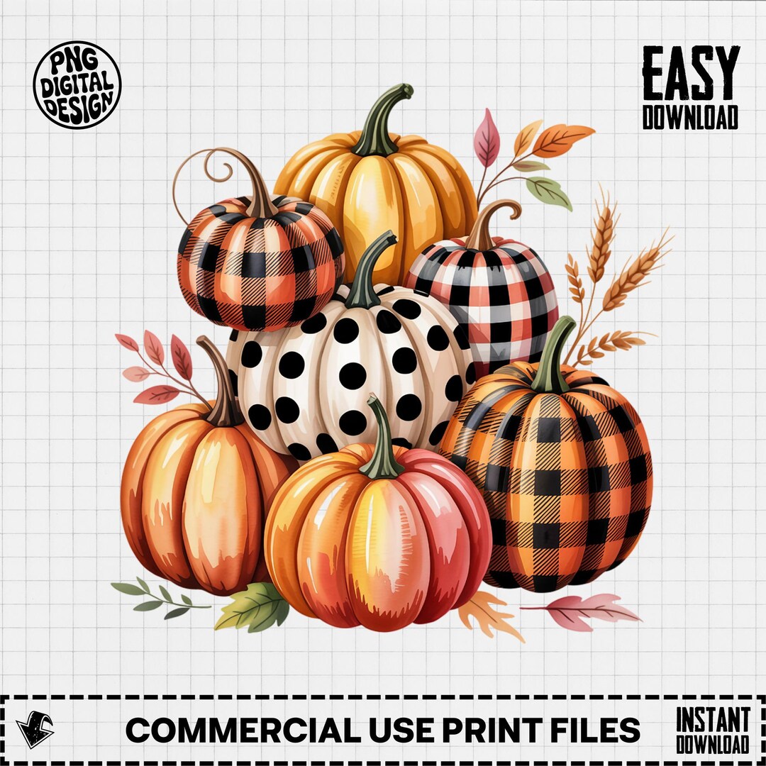 Digital PNG Sublimation Image, Watercolor Pumpkins Design, Fall Autumn ...