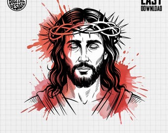 Jesus Christ Digital,Sublimation PNG Image,Christian Design,Faith Graphic,Religious Art,Crown of Thorns,PNG File for Sublimation,Printable