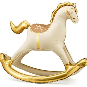 Cream Gold Rocking Horse Foil Balloon 118cm