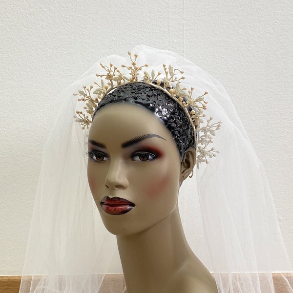Antique French bridal headpiece, antique bridal crown, orange blossom tiara