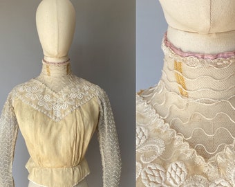 Prachtige edwardiaanse blouse uit de jaren 1900, zijden kanten lijfje uit Frankrijk