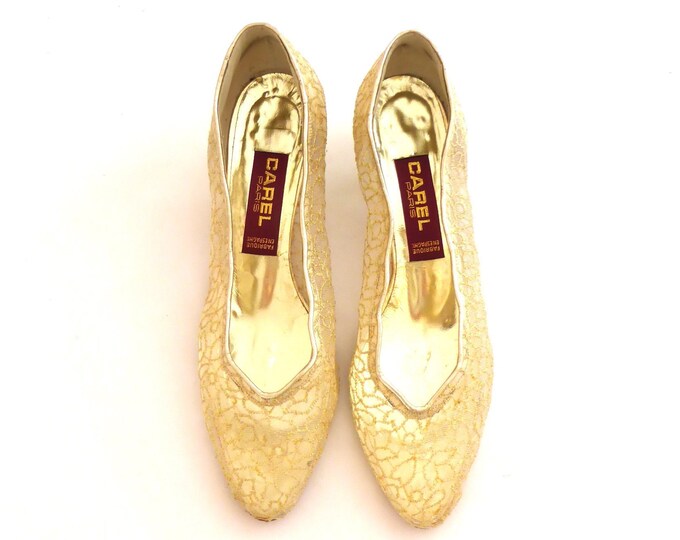 Vintage Carel Gold Shoes Gold Lace Shoes Low Heel Size 37 / 4 Etsy