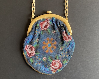 Art Deco-väska från 1920-talet, antik pärlväska, celluloidram