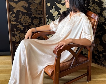 1930s French Silk Nightdress Peach Charmeuse, Antique Silk Gown, Size fits XS - S