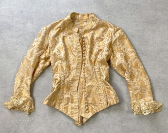 Frans antiek zijden lijfje uit de jaren 1880, gouden damast lijfje uit Frankrijk