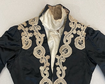 1850s silk bodice with pagoda sleeves, Victorian silk jacket with lace