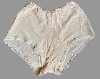 1930s silk knickers with silk storage pochette, vintage silk tap pants