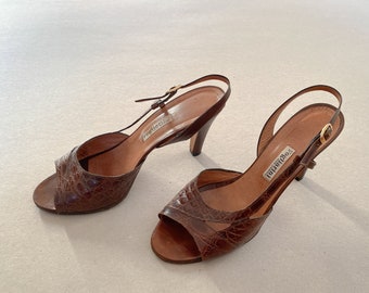Vintage sling back sandals, handmade leather high heel sandals
