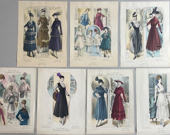 1915 French fashion plates, Edwardian fashion prints from Paris, ready to frame