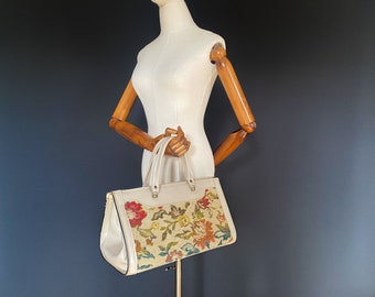 Grand sac à main vintage brodé, sac à main en tapisserie des années 1960 et 1970