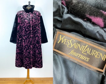 YVES SAINT LAURENT faux fur coat, patterned coat with kimono sleeves