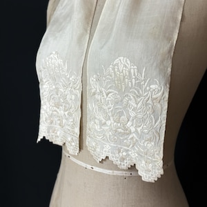Antique embroidered silk scarf, cream embroidered silk stole
