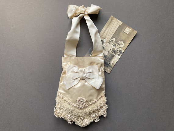 French antique silk purse, First Communion purse,… - image 1