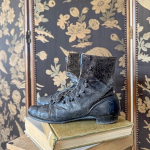 French antique button boots, men&#39;s 1900s black leather ankle boots