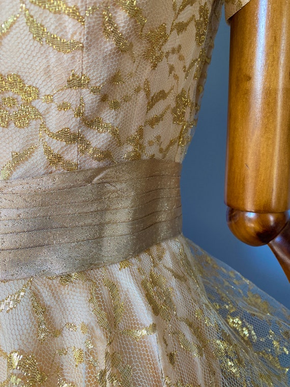 1950s party dress, JONNY HERBERT vintage gold lac… - image 7