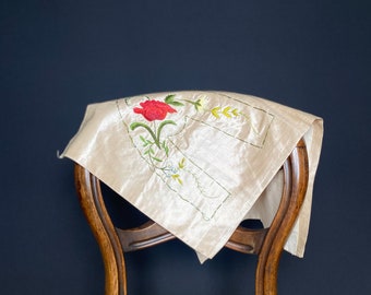 Antique embroidery silk shoes piecework, silk slipper embroidered panel, French antique textiles