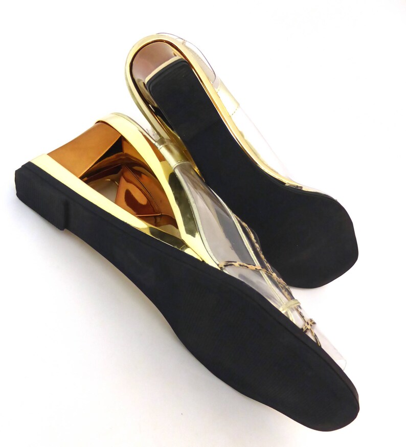 Gold Shoes Vintage Slingback 80s Sling backs Heeled Sandals Vintage high heels Party Shoes Vintage wedge Statement Heels