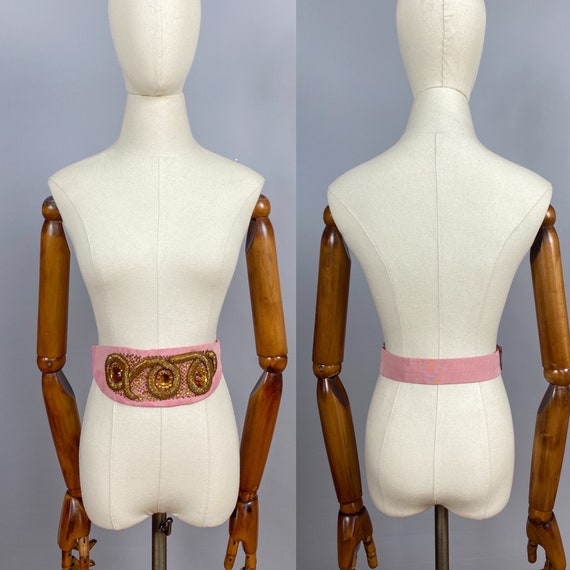 1920s Art Deco French vintage silk belt encrusted… - image 2