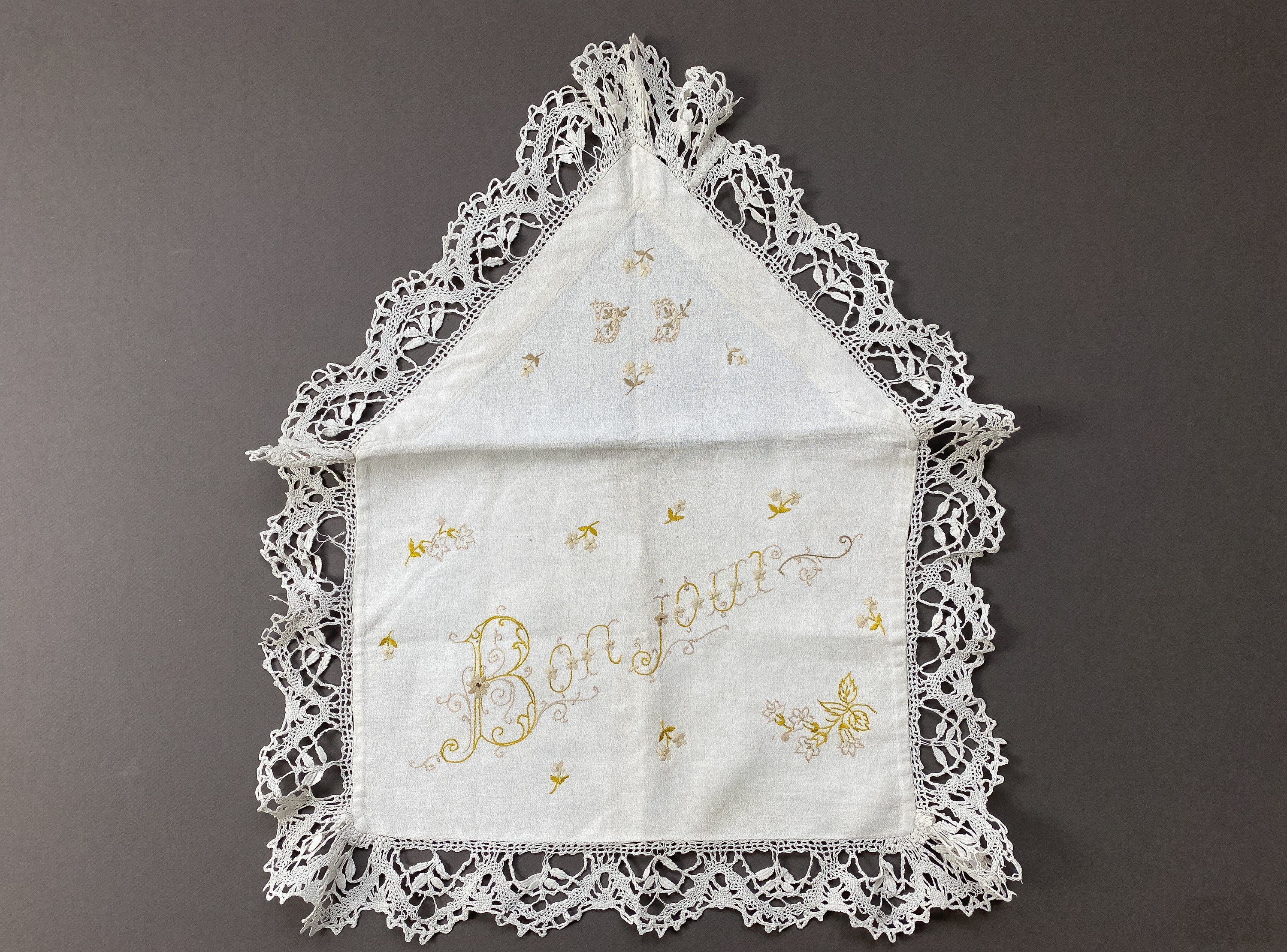 Antique Embroidered Lingerie Storage Pouch, Victorian Lace