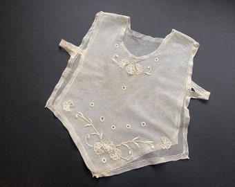 1800s chemisette, tulle plastron, antique silk camisole from France