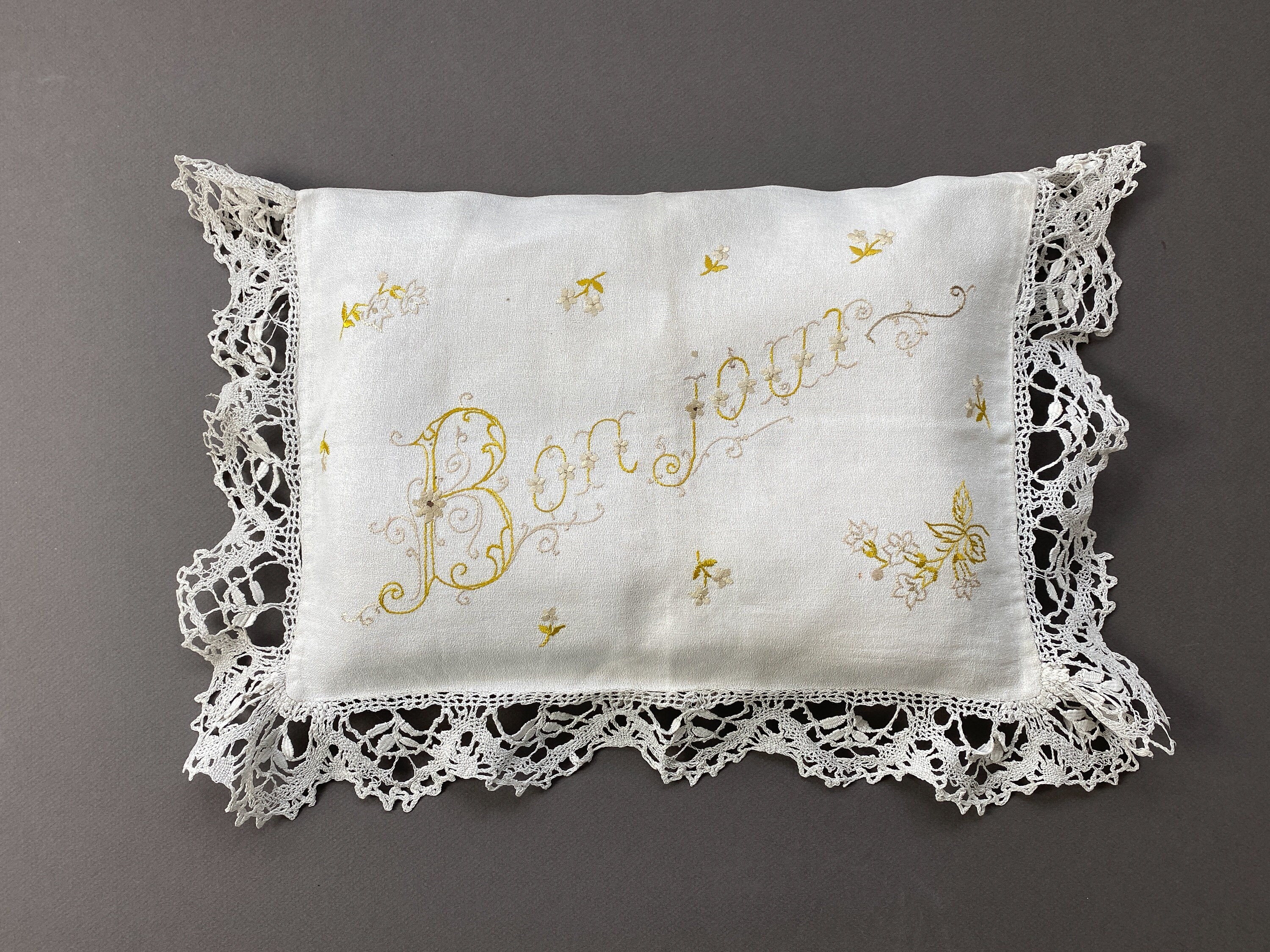 Antique Embroidered Lingerie Storage Pouch, Victorian Lace
