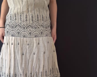 Antique Flapper Dress  1920s,  Hand Embroidered Art Deco Chiffon Dress, Size XXS