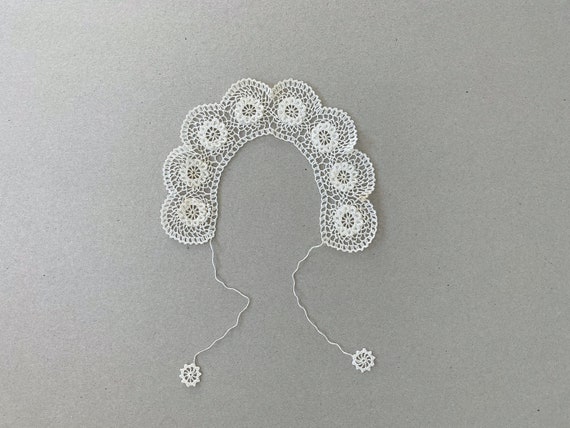 French antique lace collar, detachable crochet co… - image 2