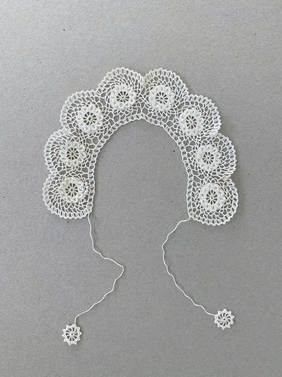 French antique lace collar, detachable crochet co… - image 4