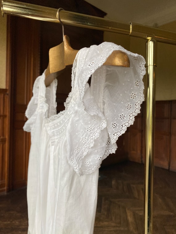 Antique cotton pinafore dress, Edwardian era whit… - image 7