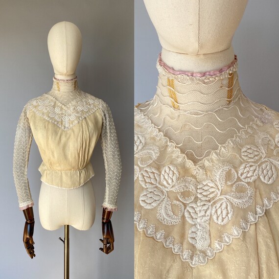 Exquisite 1900s Edwardian blouse, silk lace bodic… - image 4