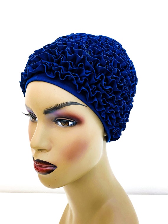 60s swim cap, frilly bathing cap, vintage swim cap