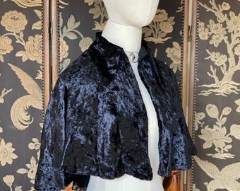 1930s shoulder cape, black silk velvet capelet from Paris