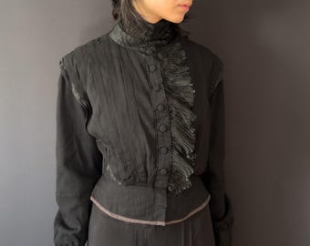 1900s blouse, French Edwardian silk bodice with high collar