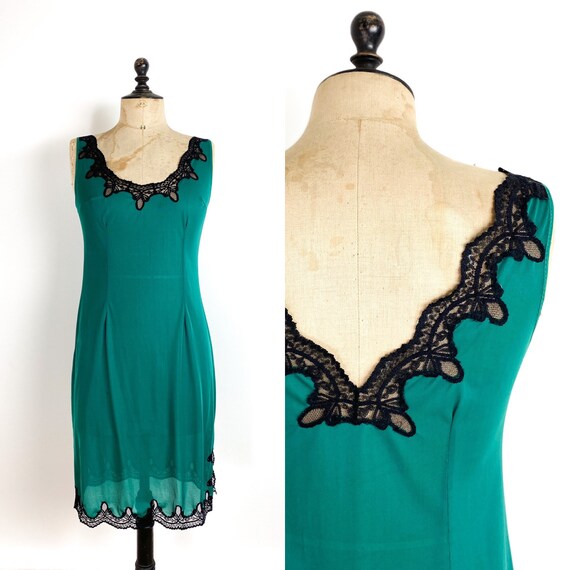 Vintage nylon slip, emerald green vintage slip dre